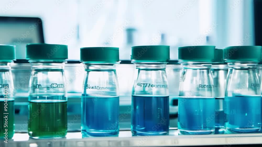 Precision Vials in a High-Tech Lab with Equipment Background