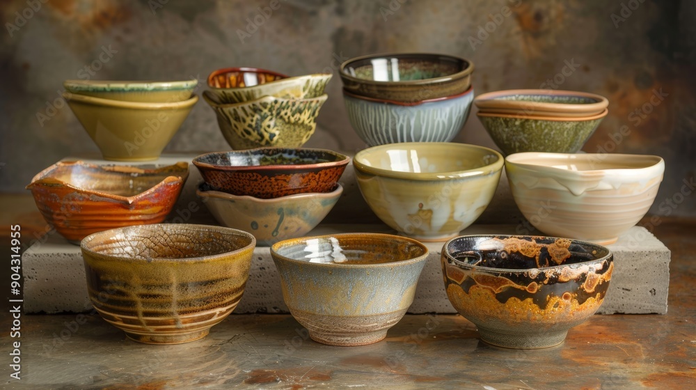 Assorted Handmade Pottery Bowls with Unique Textures and Glazes Perfect for Artistic Display or Home Décor Assorted Handmade Pottery Bowls with Unique Textures and Glazes Perfect for Artistic Display or Home Décor