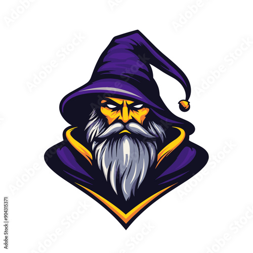 Wizard vector mascot logo design with modern illustration concept style for badge, emblem and tshirt printing. Wizard sticker. Wizard illustration for sport and esport team logotype