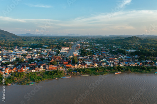 Aerial view of Mekong River Community in Loei province, Thailand. photo