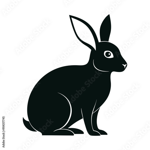 Silhouette of rabbit isolated on white background