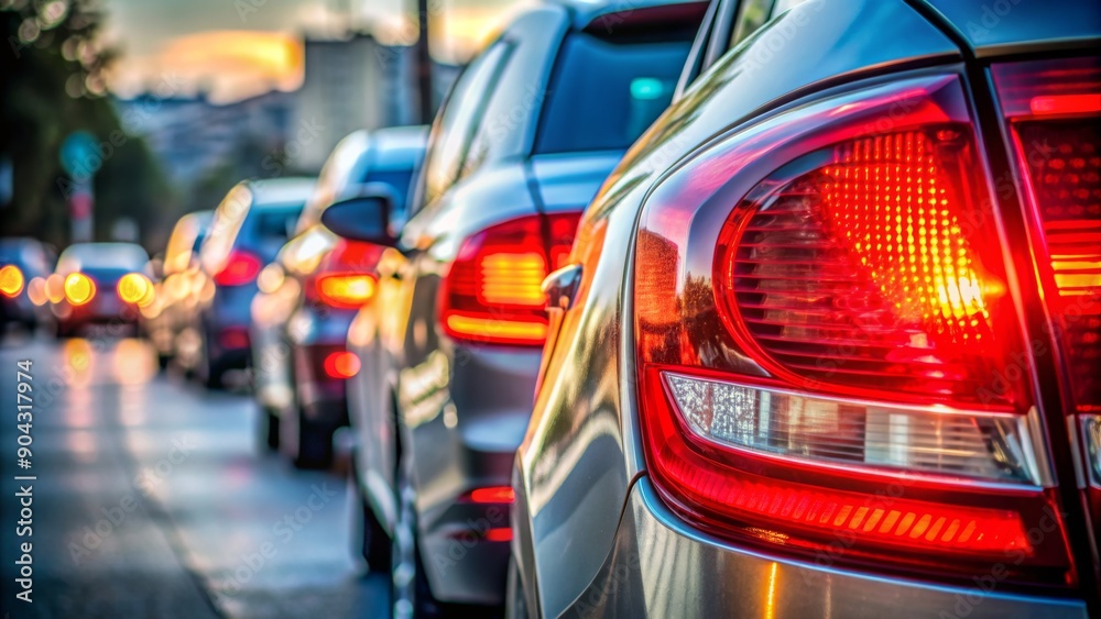 Tail Light Glow A Close-Up Perspective of a Car's Rear End in a Traffic Jam, Capturing the Urban Atmosphere, Tail Lights, and Sunset Hues Tail Light Glow A Close-Up Perspective of a Car's Rear End in a Traffic Jam, Capturing the Urban Atmosphere, Tail Lights, and Sunset Hues