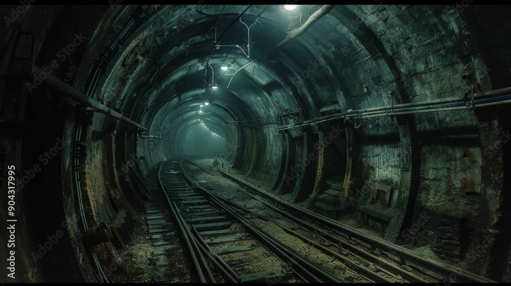 Fototapeta premium Historic Subway Tunnel Underground View Showcasing Engineering Marvels