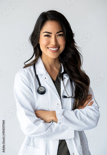 Confident Female Doctor with Stethoscope Smiling