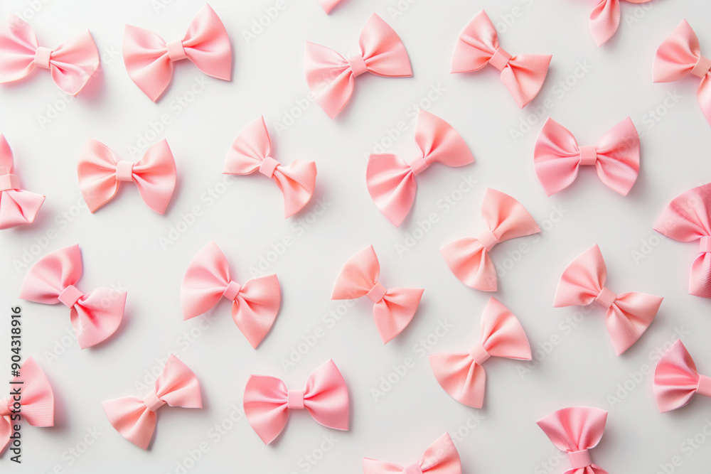 Little pink textile bows on a white background photo pattern Little pink textile bows on a white background photo pattern