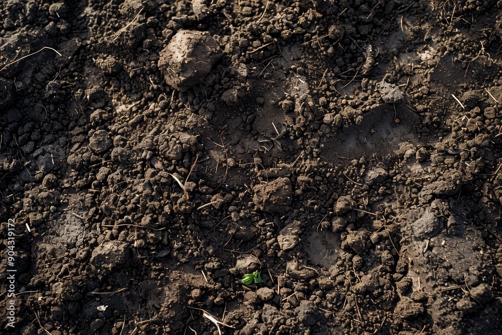 Close-Up of Soil after Rotary Tillage Showing Fine Texture and Even Organic Matter Distribution Close-Up of Soil after Rotary Tillage Showing Fine Texture and Even Organic Matter Distribution
