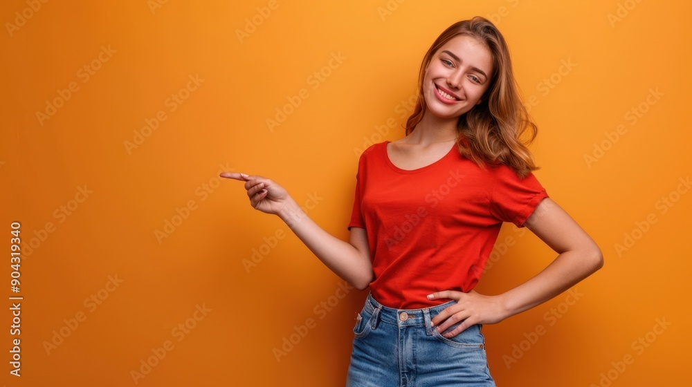 The smiling woman pointing The smiling woman pointing