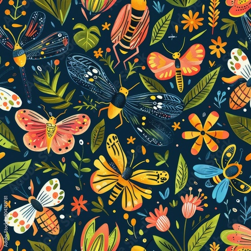 Wallpaper Mural Whimsical eco-friendly seamless pattern with cute animals and plants, pastel colors, nature-inspired design, playful and bright Torontodigital.ca