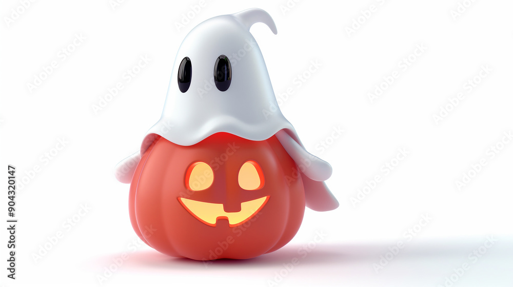 Fototapeta premium Cartoon Featuring a Cute Red Ghost