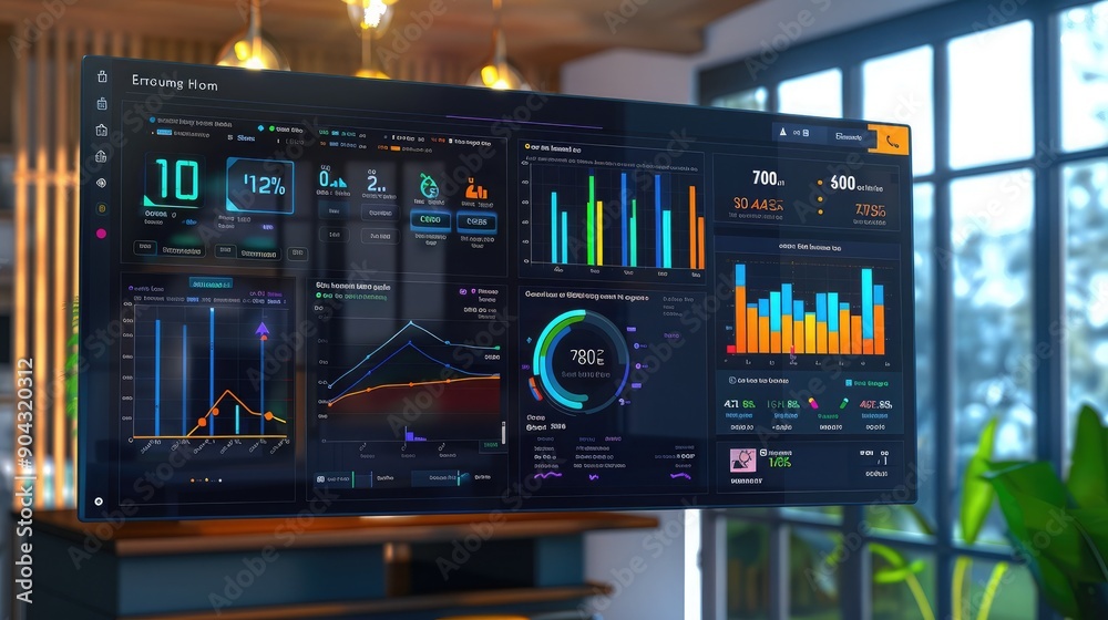 Fototapeta premium A smart home energy dashboard showing detailed insights into energy consumption, with recommendations for reducing energy use.