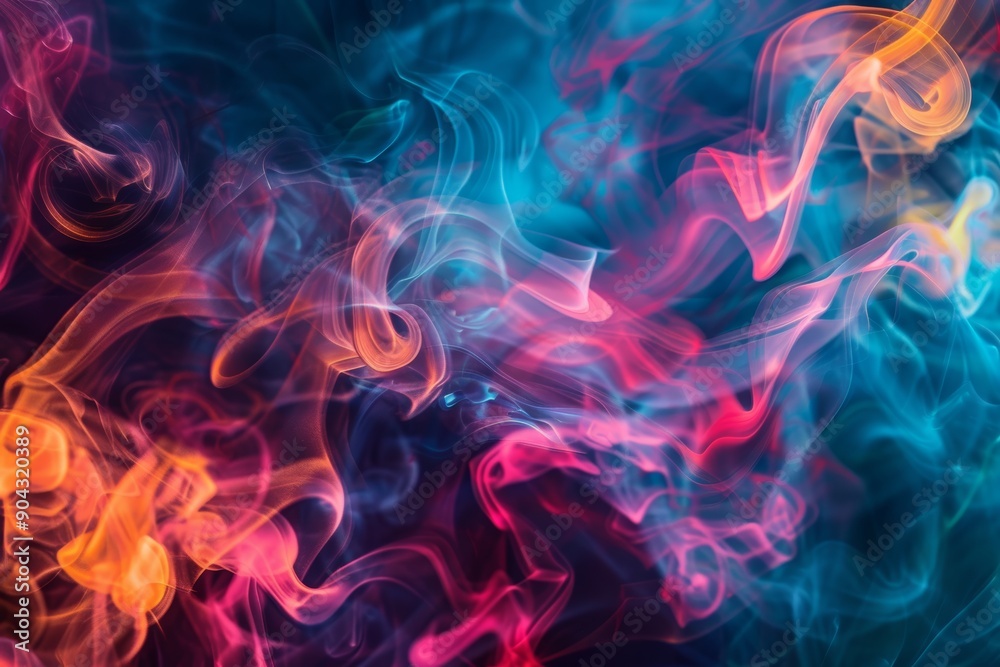 Vibrant Abstract Smoke Patterns with Colorful Swirls on Dark Background - Suitable for Prints and Posters