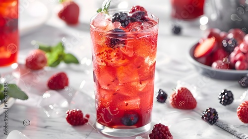 Berry Refresher: A tantalizing blend of fresh berries and ice-cold refreshment, captured in a vibrant and inviting image. 