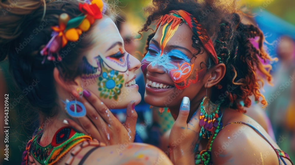 two friends painting each other's faces at a festival --ar 16:9 --stylize 250 Job ID: fd638465-d5ba-4efa-a807-a5e75f7d06b6 two friends painting each other's faces at a festival --ar 16:9 --stylize 250 Job ID: fd638465-d5ba-4efa-a807-a5e75f7d06b6