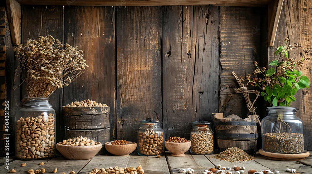 Luxury hamster food in a rustic setting with wooden elements and cozy decorations, blank space for text Luxury hamster food in a rustic setting with wooden elements and cozy decorations, blank space for text