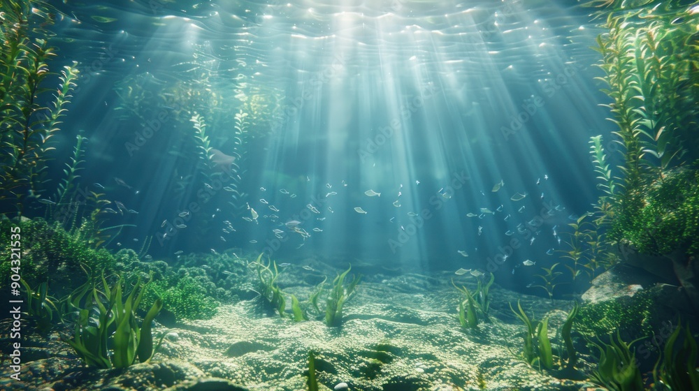 Obraz premium Sunbeams Shining Through Underwater Scene.