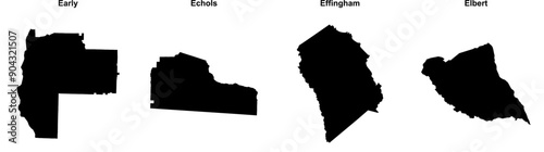 Early, Echols, Effingham, Elbert outline maps photo