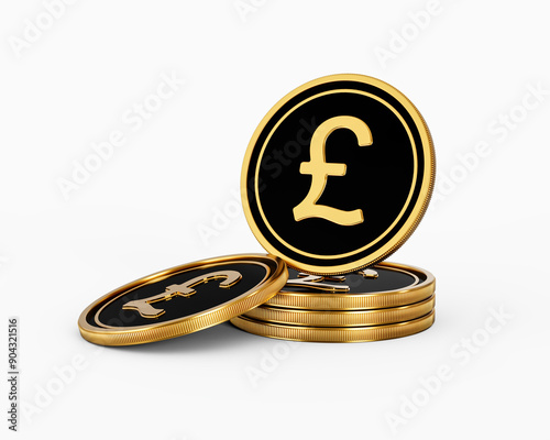 Sleek Golden And Black British Pound Coins Rounded Coins Stack On White Background 3d Illustration