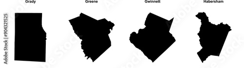 Grady, Greene, Gwinnett, Habersham outline maps