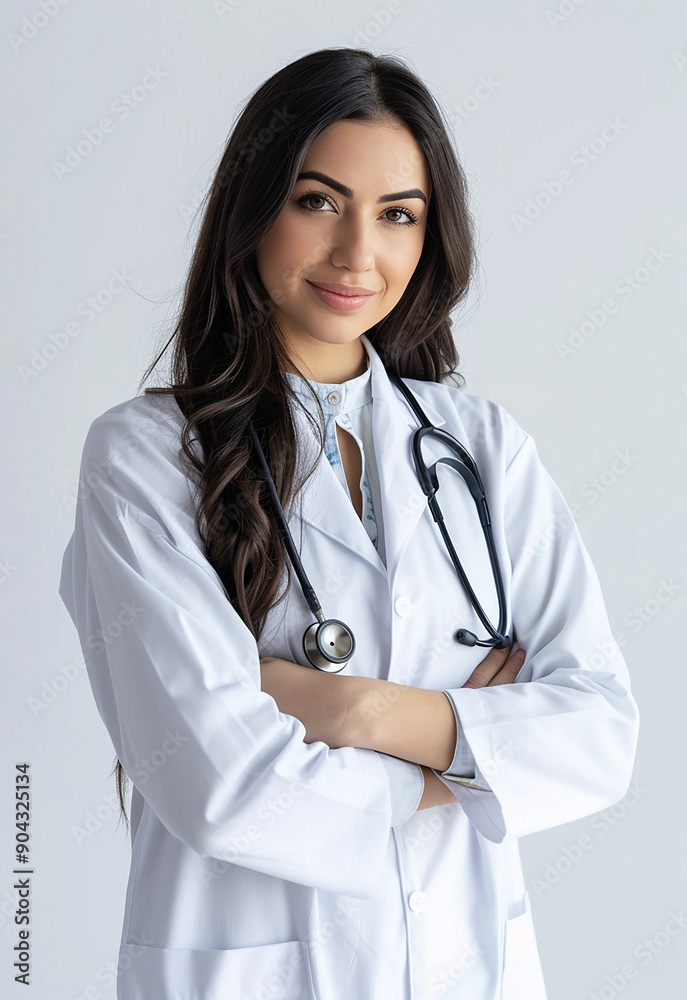 Confident Female Doctor with Stethoscope Smiling