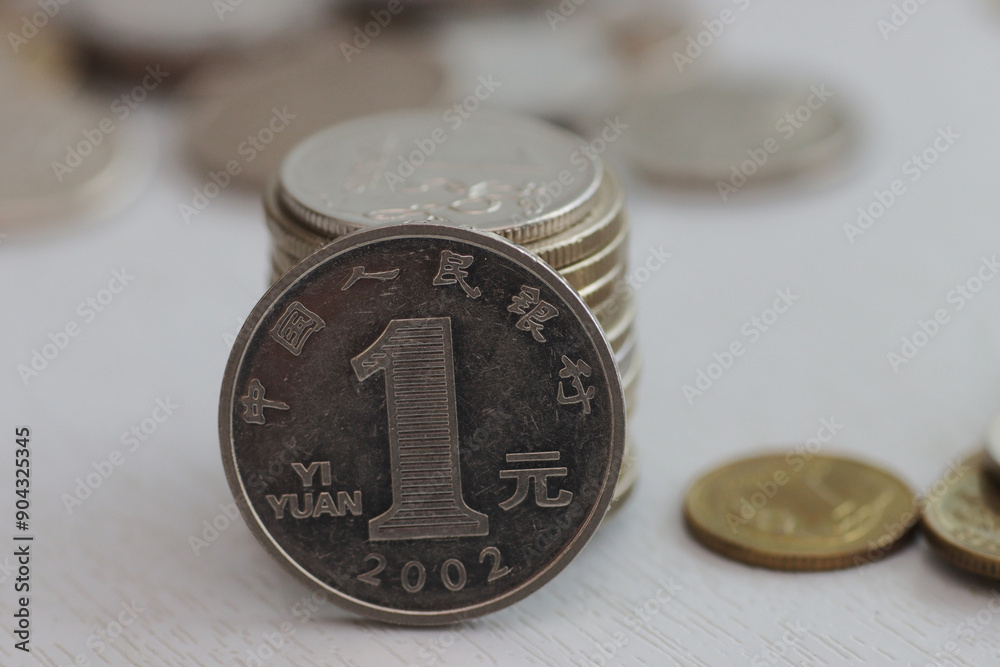A close-up of the 1 yuan metal coin. A close-up of the 1 yuan metal coin.
