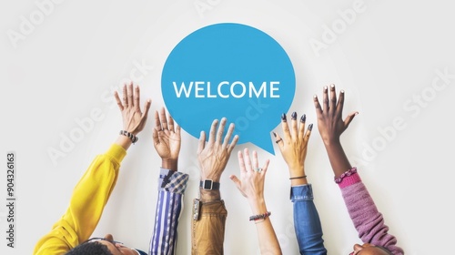 A welcome message with hands
