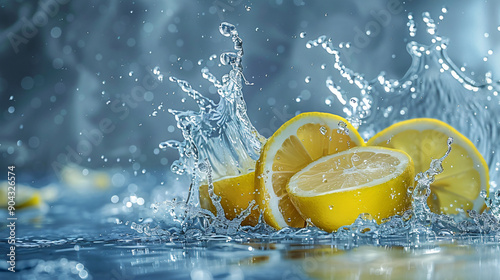 beautiful lemon splash in water