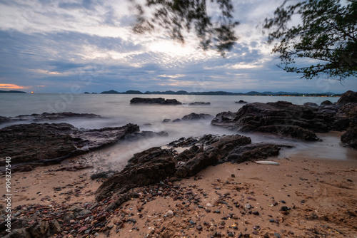 Wallpaper Mural View of Sattahip bay at sunset time. Sattahip bay at sunset time with long exposure photo. Torontodigital.ca