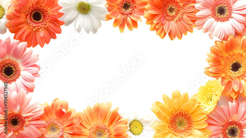 floral border with colorful flowers isolated on transparent background