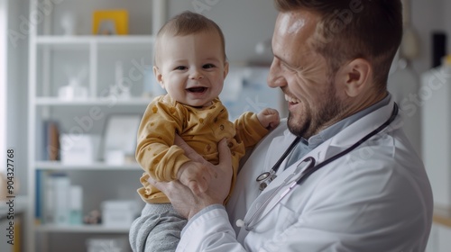 The doctor holding baby