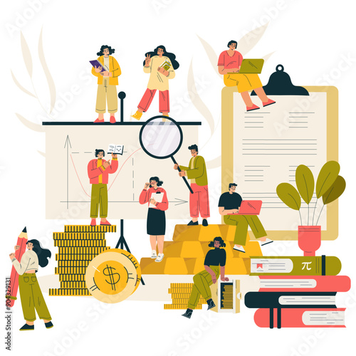 Mathematics and Finance with Man and Woman Deal with Number Count Vector Illustration