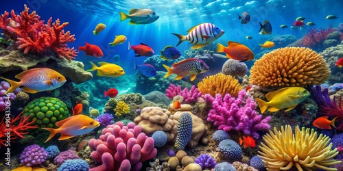 Fototapeta Naklejka Na Ścianę i Meble -  Vibrant Underwater Paradise A Colorful Collage of Fish and Coral, Tropical, Underwater, Ocean, Reef, Fish