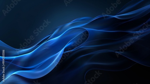 Modern, elegant, and ethereal dark blue metallic wave on black background © DZMITRY