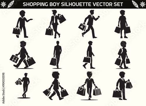 Shopping Boy Silhouette Vector Illustration Set