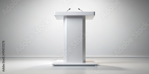 White Podium with Microphones, 3D Rendering, Speaker Stand, Conference, Presentation, podium, microphone
