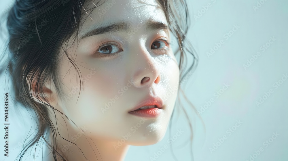 Close-up portrait of a young woman with soft, natural light illuminating her face