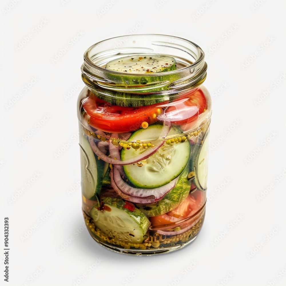 Medium shot of Preserved vegetables in the jar, isolated on a white background, Medium shot of Preserved vegetables in the jar, isolated on a white background,