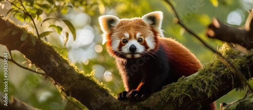 Red Panda Sitting on a Branch in a Forest