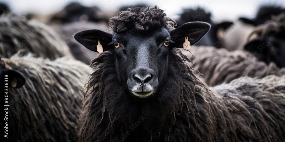 Fototapeta premium Black sheep in flock