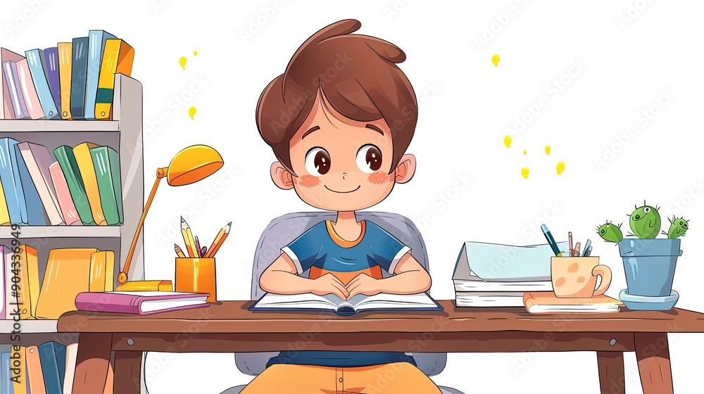 little kid study on desk and feel happy little kid study on desk and feel happy