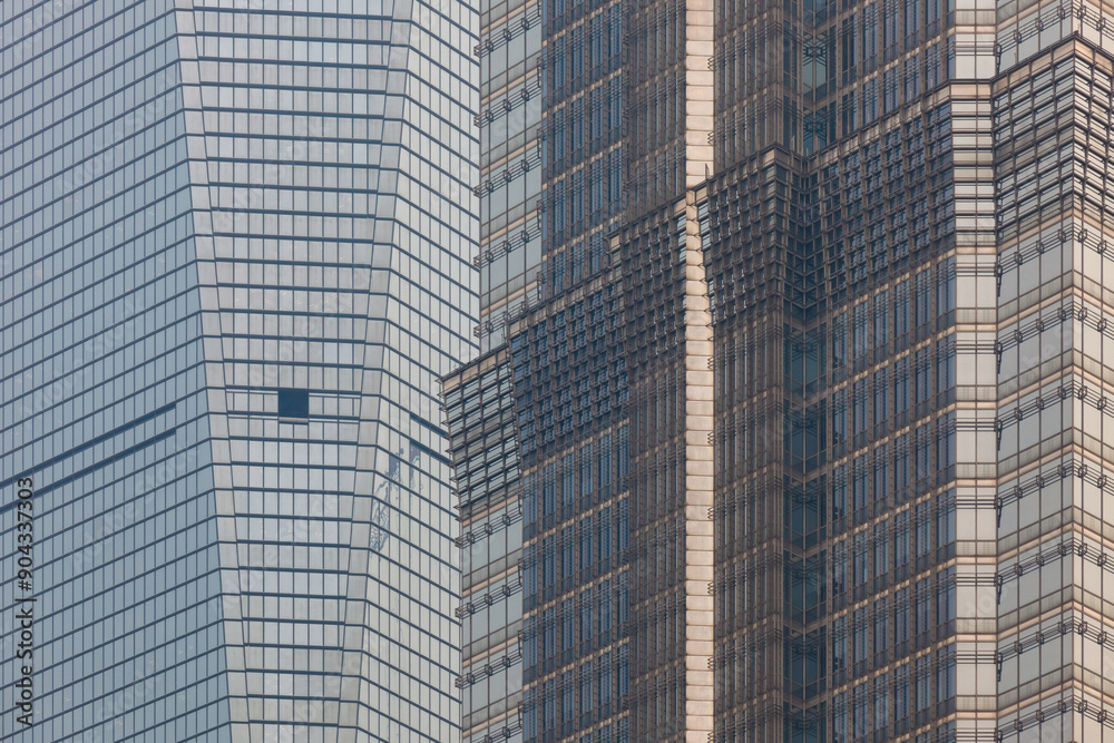 Close-up of modern skyscrapers in Shanghai, China Close-up of modern skyscrapers in Shanghai, China