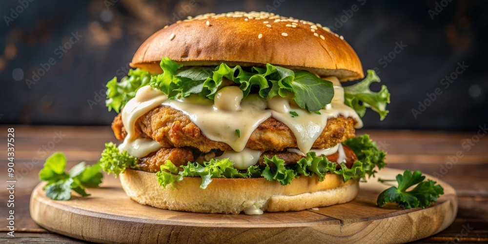 Close-Up of a Delicious Double-Stacked Burger with Creamy Sauce and Lettuce, Food Photography, Burger, Fast Food, Recipe , burger , food photography Close-Up of a Delicious Double-Stacked Burger with Creamy Sauce and Lettuce, Food Photography, Burger, Fast Food, Recipe , burger , food photography