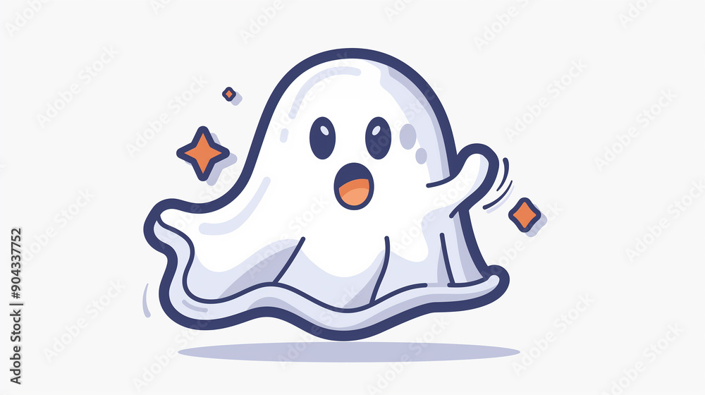 Cute and happy ghost character in a cartoon drawing. Cute and happy ghost character in a cartoon drawing.