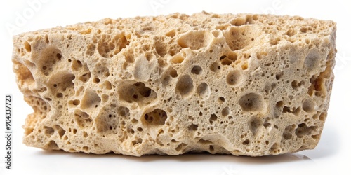 Close-up of a Porous Beige Stone with Irregular Shapes and Holes, Macro Photography, Texture, Rock, Geology, Mineral photo