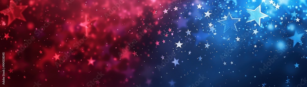 Obraz premium A colorful image of the American flag with stars. The stars are scattered throughout the flag, with some in the middle and others on the edges. The colors of the flag are red, white, and blue