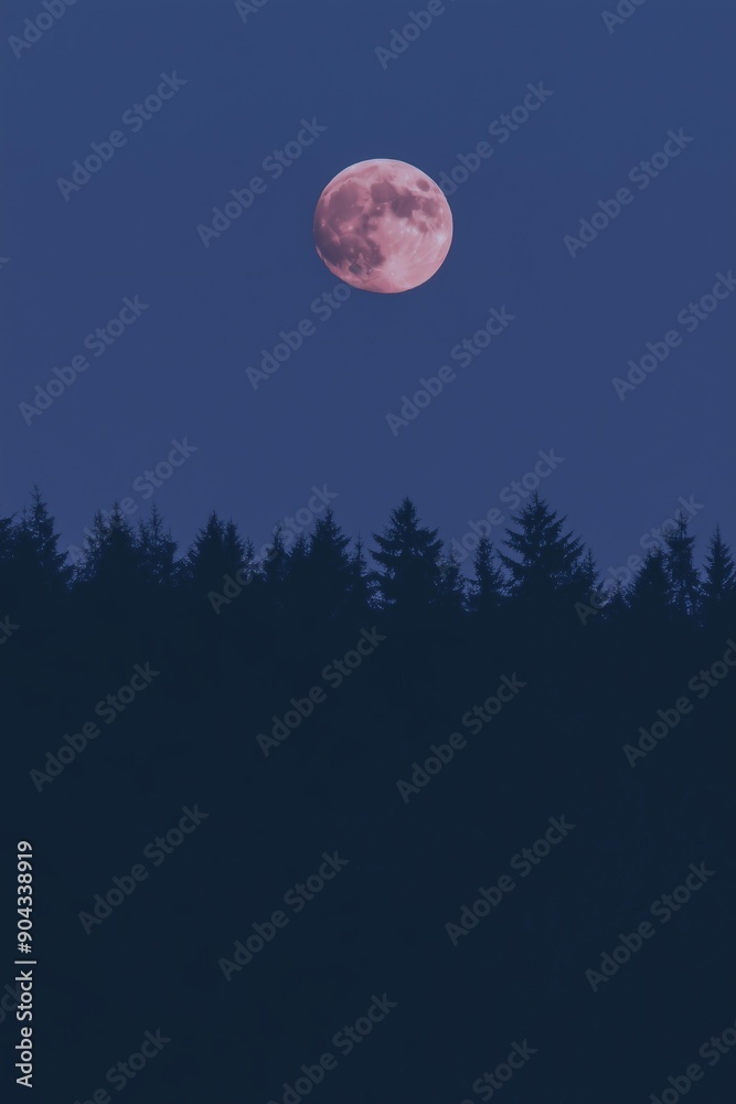 Naklejka premium mystical scene featuring a full moon rising above a dense forest