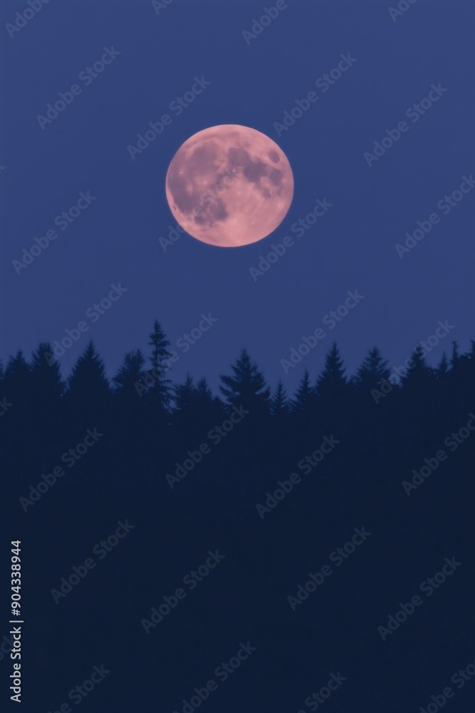 mystical scene featuring a full moon rising above a dense forest mystical scene featuring a full moon rising above a dense forest