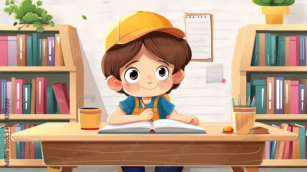 little kid study on desk and feel happy, student little kid study on desk and feel happy, student