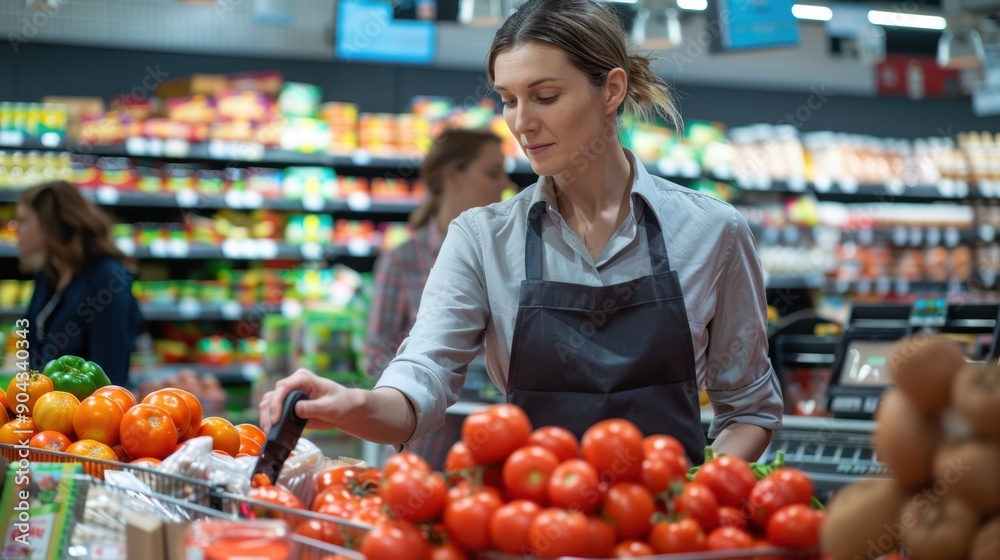 A grocery store worker A grocery store worker