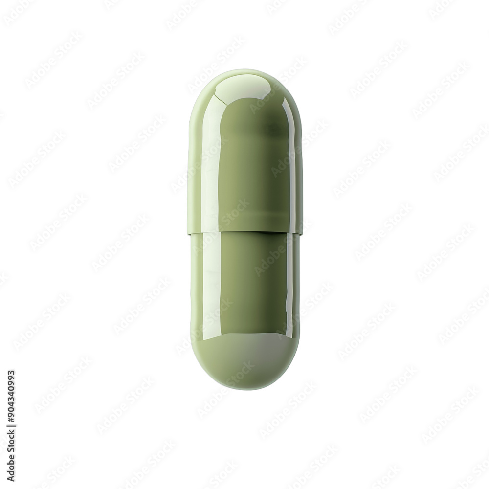 Green herbal capsule levitate isolated on transparent background Green herbal capsule levitate isolated on transparent background