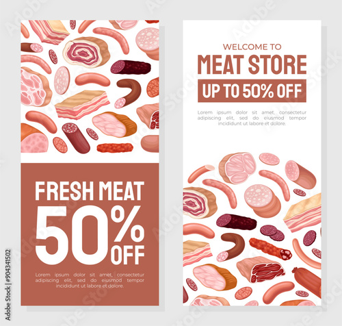 Meat Market Banner Design with Butchery Food Vector Template